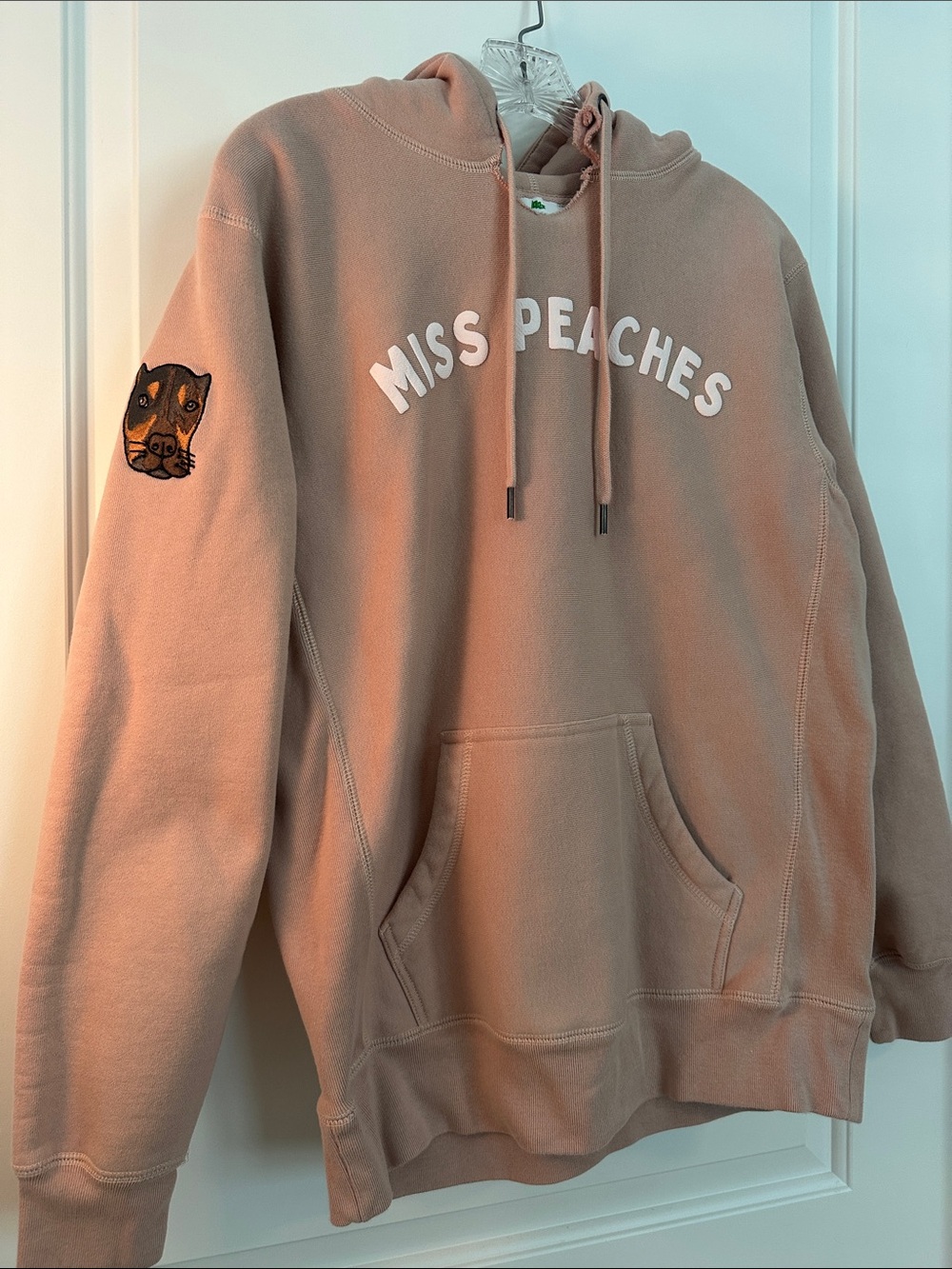 Barstool Sports- Embroidered Miss Peaches Women's Pullover Hoodie in Dusty Pink